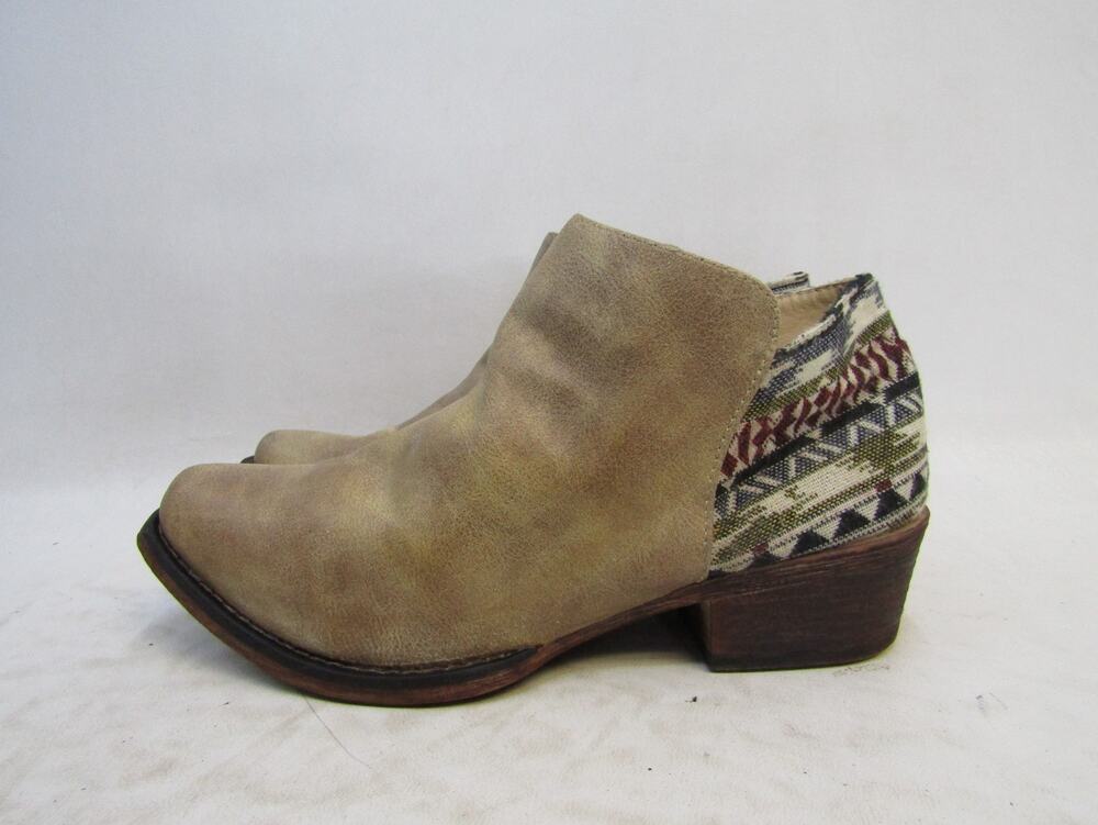 Roper Brand Womens Size 7.5 M Brown Leather Zip Aztec Ankle Fashion Boots